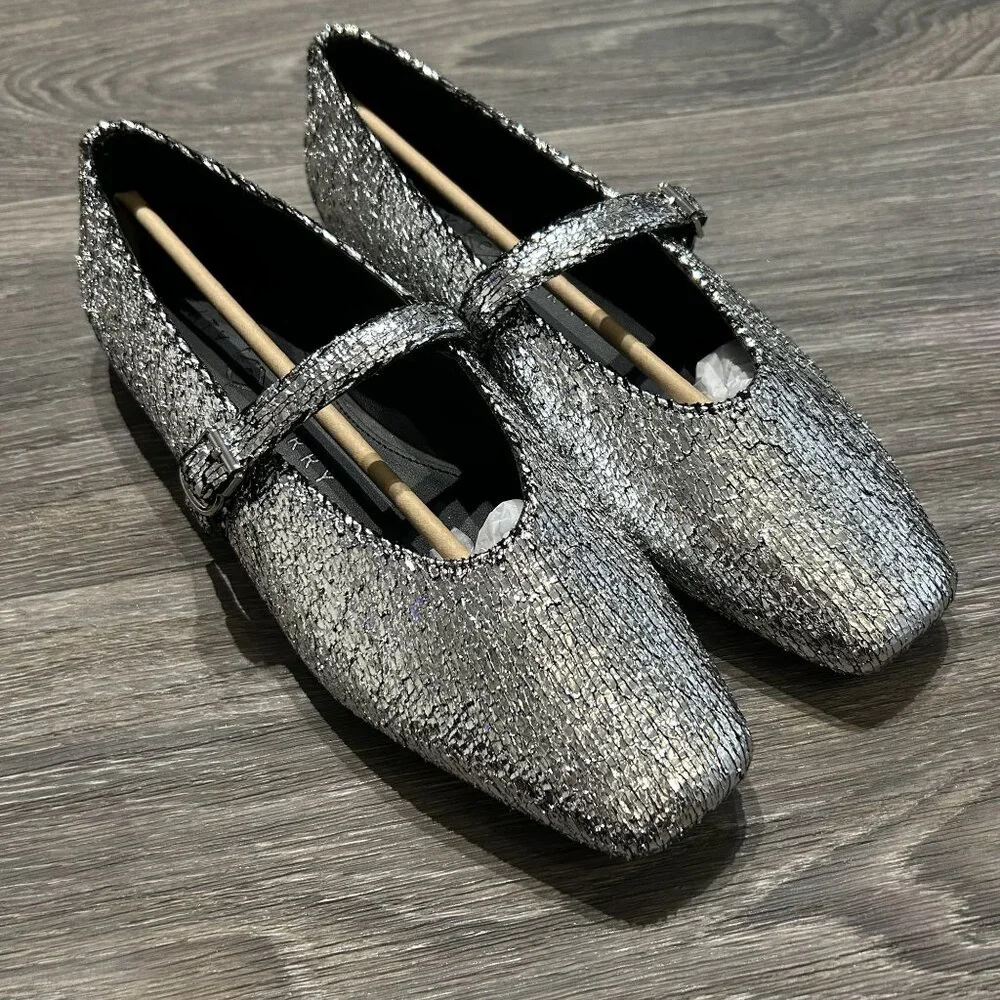 NEW Katy Perry The Evie Mary Jane Flats Size 10 / 40 Silver Metallic Memory Foam